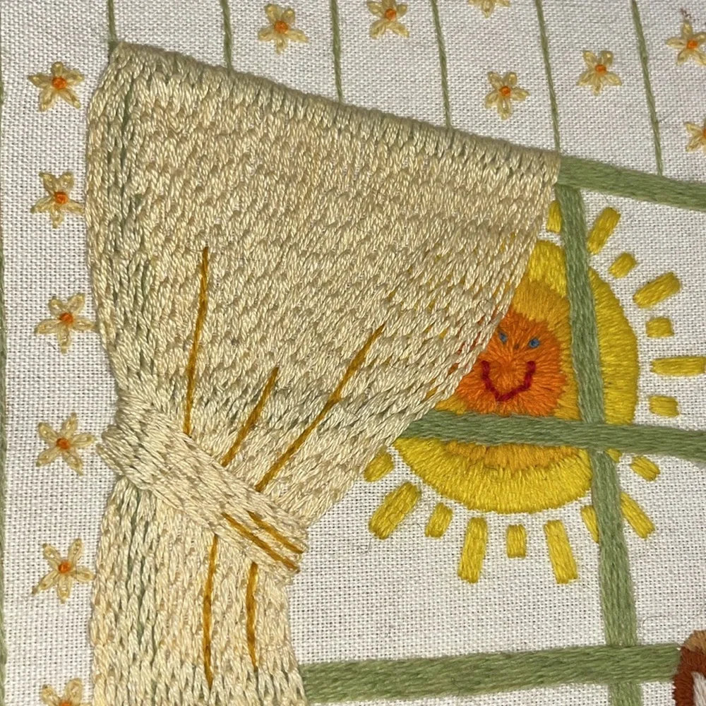Handmade Vintage Nursury Animals‎ Crewel Embroidery on Muslin - Picture 5 of 11